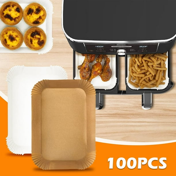 Xiao Hua Papel desechable para freidora de aire forrado con 100 hojas de papel pergamino para hornear cuadrado antiadherente -8,6 * 5,5 pulgadas, blanco