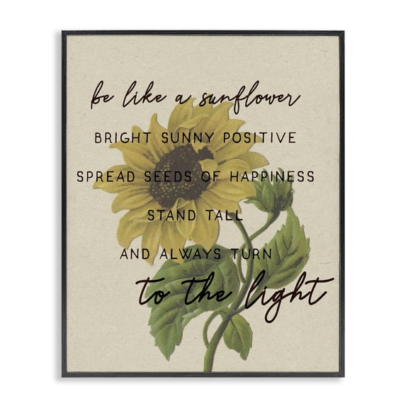 Stupell Industries Traditional Be Like A Sunflower Motivational Phrase Vintage Floral Black Framed Giclee Art, 11 x 14, by Lil' Rue