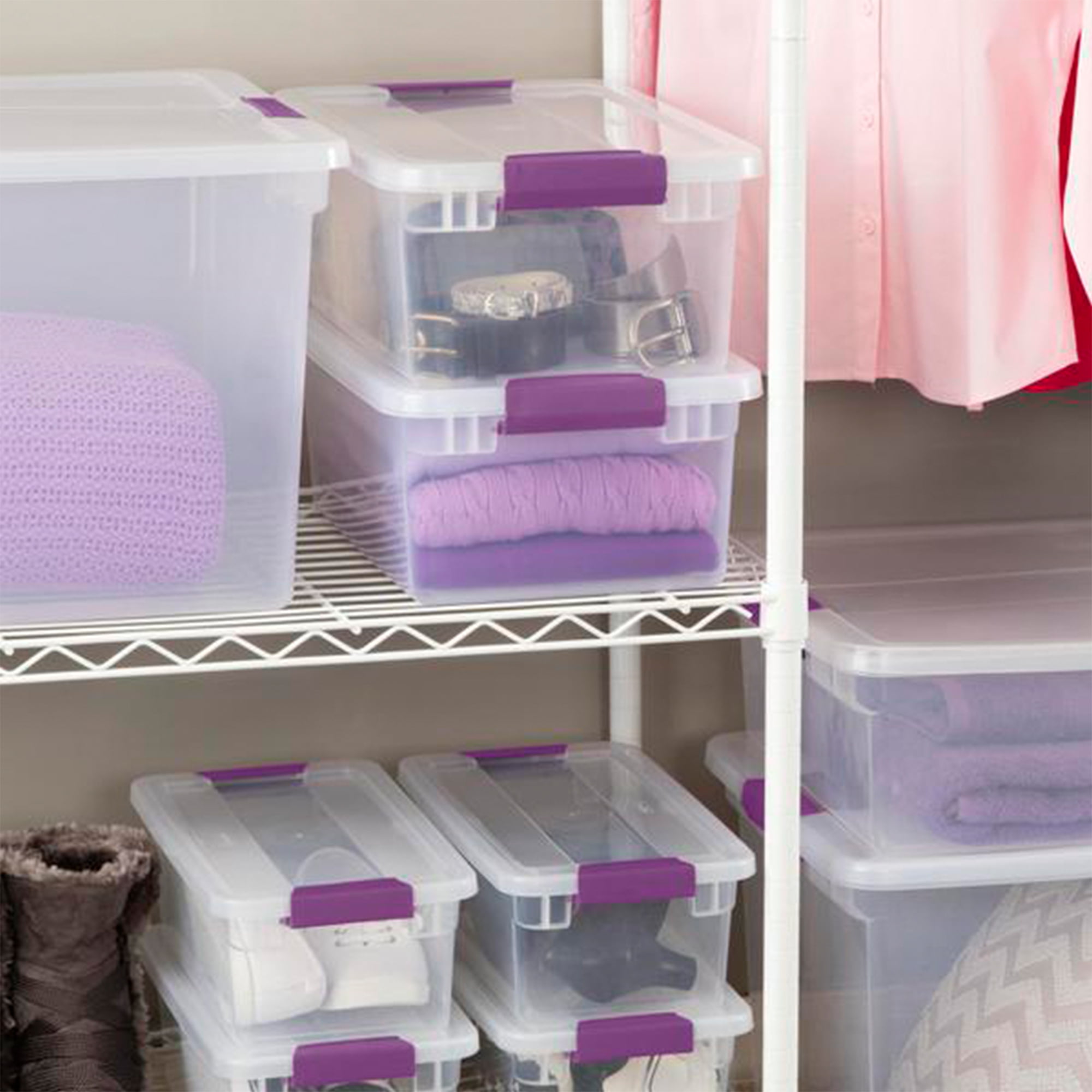 Sterilite 15 Qt Latching Storage Box, Stackable Bin with Latch Lid, Plastic  Container to Organize Clothes in Closet, Clear with Grey Lid, 36-Pack