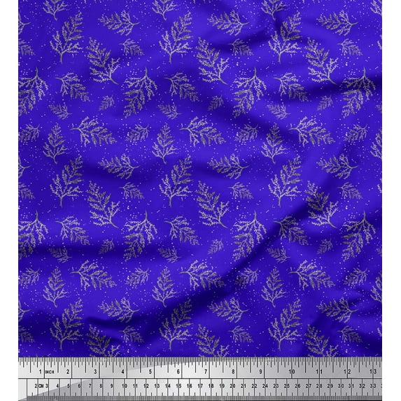 Soimoi Blue Moss Georgette Fabric Cedar Leaves Fabric Prints By Yard 44 Inch Wide