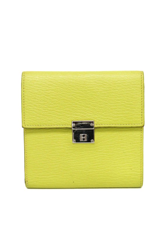 Pre-Owned Hermes Click 12 Men,Women Chevre Leather Wallet (tri-fold) Yellow