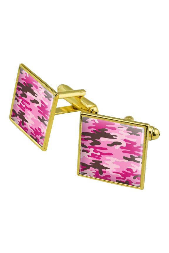 Pink Camouflage Square Cufflink Set - Silver or Gold