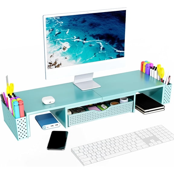 ANHXN desktop organizer and accessories, monitor stand with drawers and pen holders, office supplies desktop accessories, and workspace desktop organizer