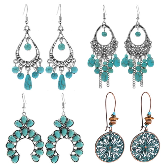4 pares de pendientes colgantes delicados de color turquesa, pendientes de verano para niñas, regalos de fiesta de vacaciones