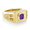 thumbnail image 3 of Gem Stone King Men's Purple Amethyst and Pink Lab Grown Diamond 18K Yellow Gold Plated Silver Ring (2.13 Cttw, Gemstone Birthstone,, Size 8), 3 of 4