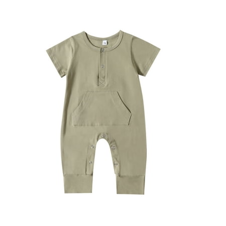 

Wassery Baby Boys Jumpsuit 3 6 12 18 24 Months Infant Cotton Outfit Short Sleeve Romper Bodysuit One Piece Button Closure Solid Color Casual Summer Clothes