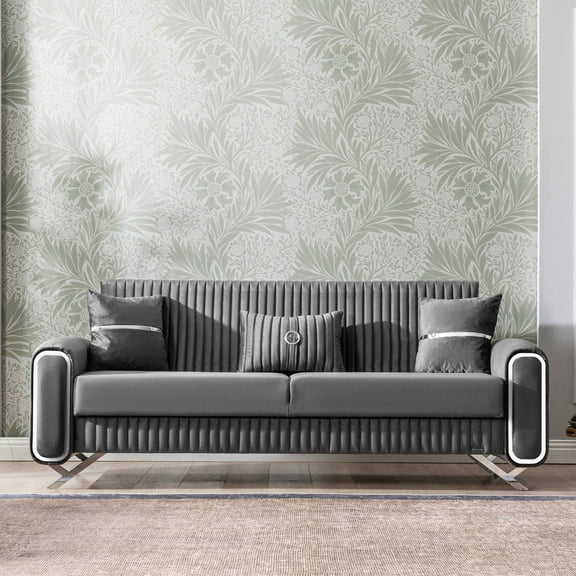 Ottomanson 87" Convertible Sofa Couch for Living Room, Microfiber Modern Sofa Bed with Storage, Gray