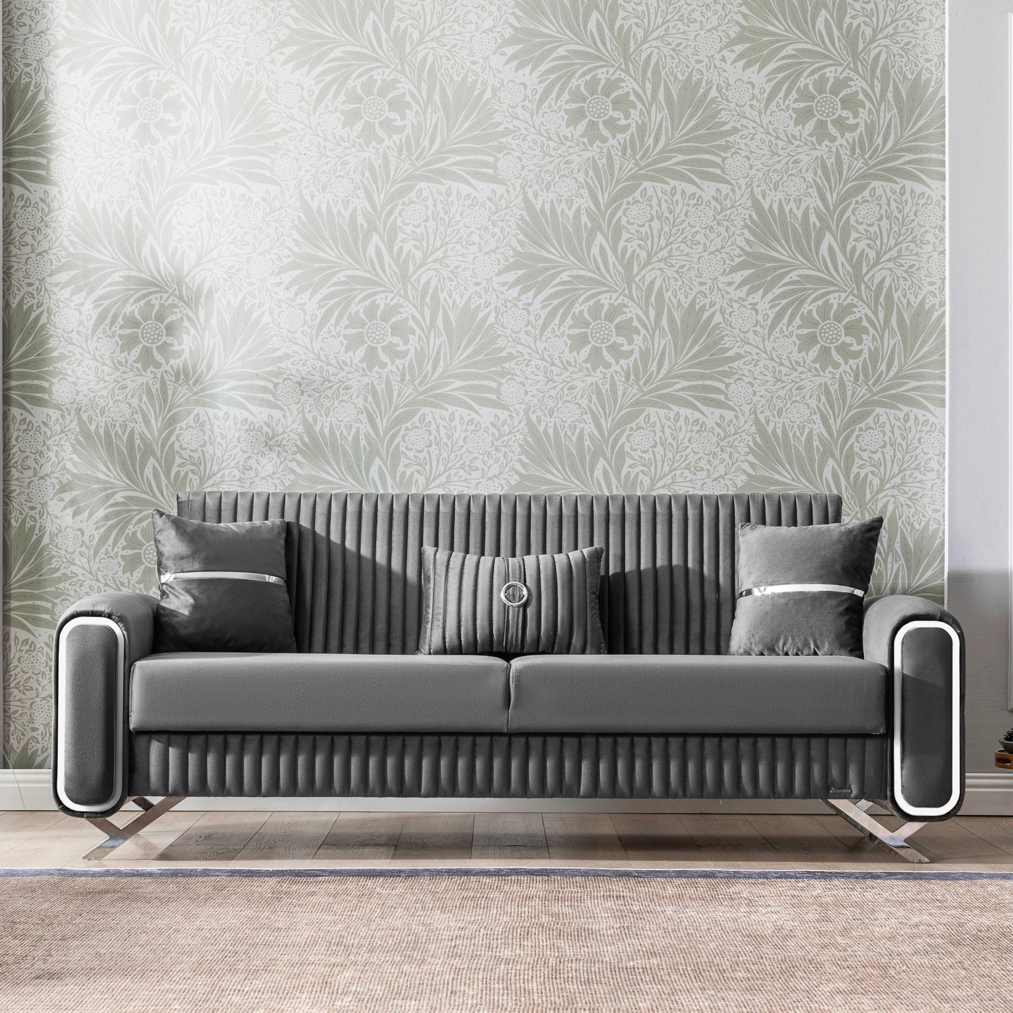 Ottomanson 87" Convertible Sofa Couch for Living Room, Microfiber Modern Sofa Bed with Storage, Gray