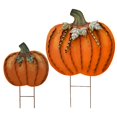 thumbnail image 1 of Letreros de jardín con forma de estacas metálicas con forma de calabaza para decoración otoñal (44,5 cm+66 cm), 1 of 7