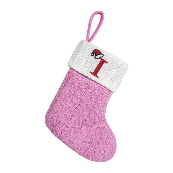 Beautynvta 2 Pcs Christmas Stockings with Initials, 7.1'' Personalized Embroidered Xmas Stockings, Knited Pink White Christmas Stocking for Family Holiday Decorations and Xmas Tree Fireplace, I