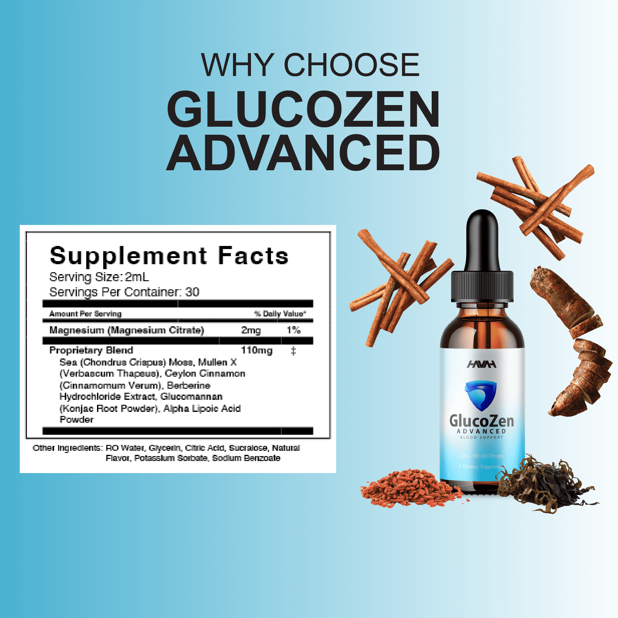 Glucozen Daily Blood Support Drops, Gluco Zen Advanced Formula (2oz)