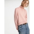 thumbnail image 3 of Women High Neck Sweater Chunky Long Sleeve Knitted High Low Hem Trendy Fall Winter Jumper Blouse Pink L, 3 of 8