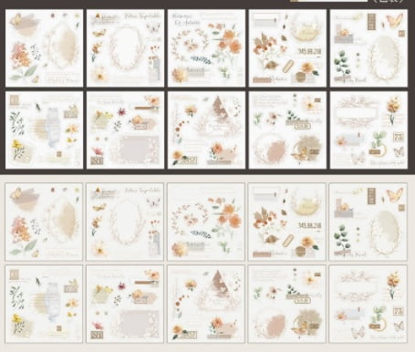 4-Piece - Girly Sticker Notebook, Flower Season Series, Dual Material Die-Cut Journal Material Memo Pad