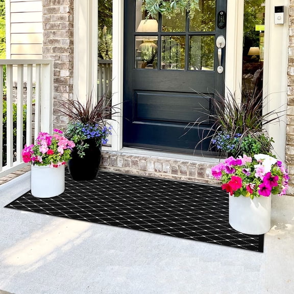 Farcauo Front Door Mat Outdoor Indoor Rugs Black and White Entryway Rug 23.6"x51.2" Boho Front Porch Decor Outside Rug Kitchen Decor Carpet