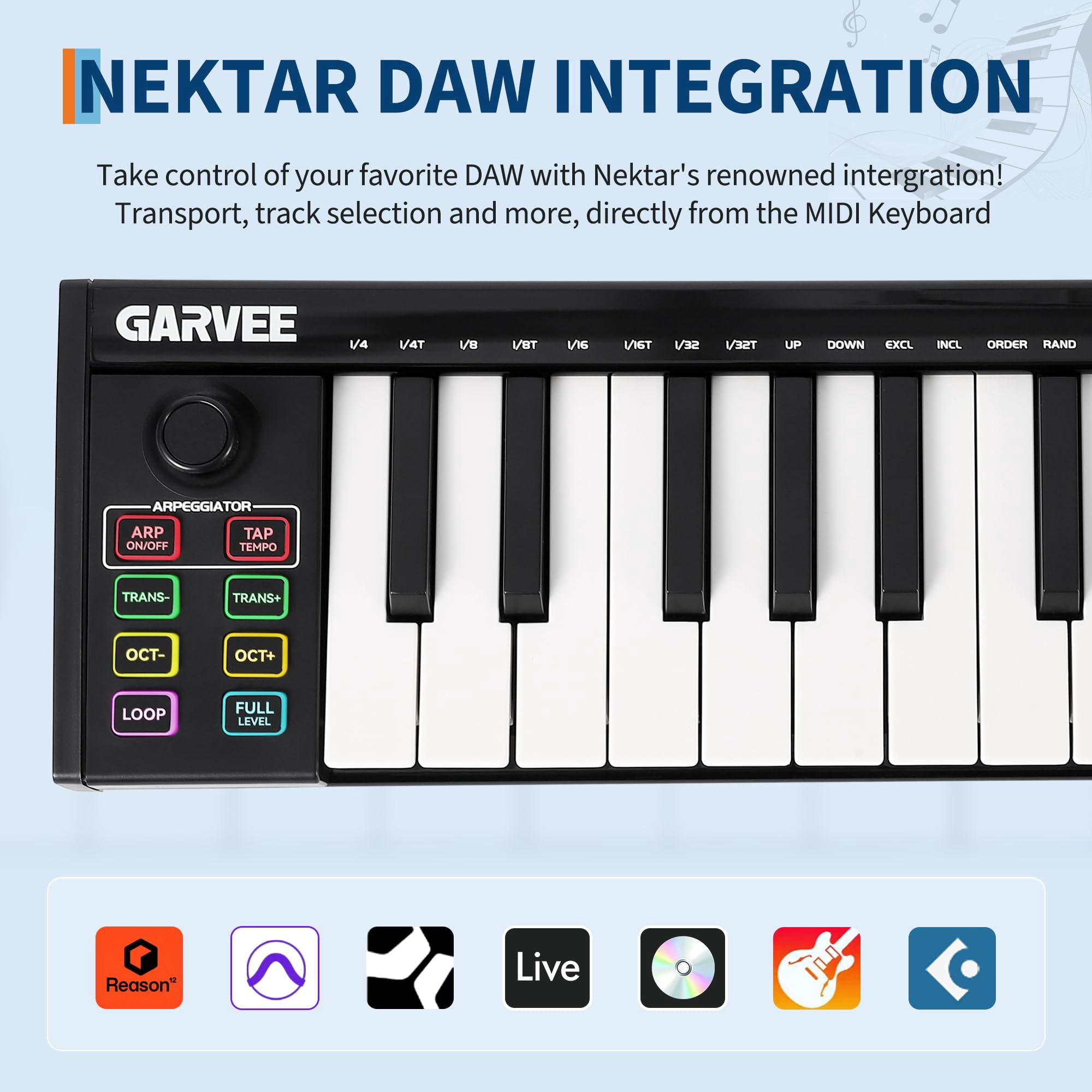 25-Key MIDI Keyboard Controller — Compact USB/DAW Integrated Keyboard with 8 Drum Pads, 8 Knobs & OLED Display. Ideal for Music Production