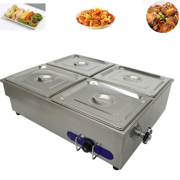 4 Pans Food Warmer Restaurants Hotels Food Soup Buffet Steam Table Warming Equipment Commercial