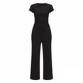 thumbnail image 2 of Two Piece Sets for Women Summer Casual Outfit Sets Solid Color Button Down Round Neck Short Sleeve Tops and Drawstring Wide Leg Pants with Pocket Sets Relaxed Vacation Wear, 2 of 8
