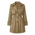 thumbnail image 5 of XPMWRP Women's Cinched Waist Trench Coat, Notched Lapel Mid Length Lightweight Windbreaker Jacket with Pockets Khaki S, 5 of 8