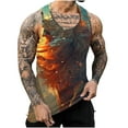 thumbnail image 2 of Sakmal Scoop Neck Men Tank Tops Orange Orange Stringer Lightweight Camisole Graphic Lion Muscle Men Sleeveless T Shirts, 2 of 5