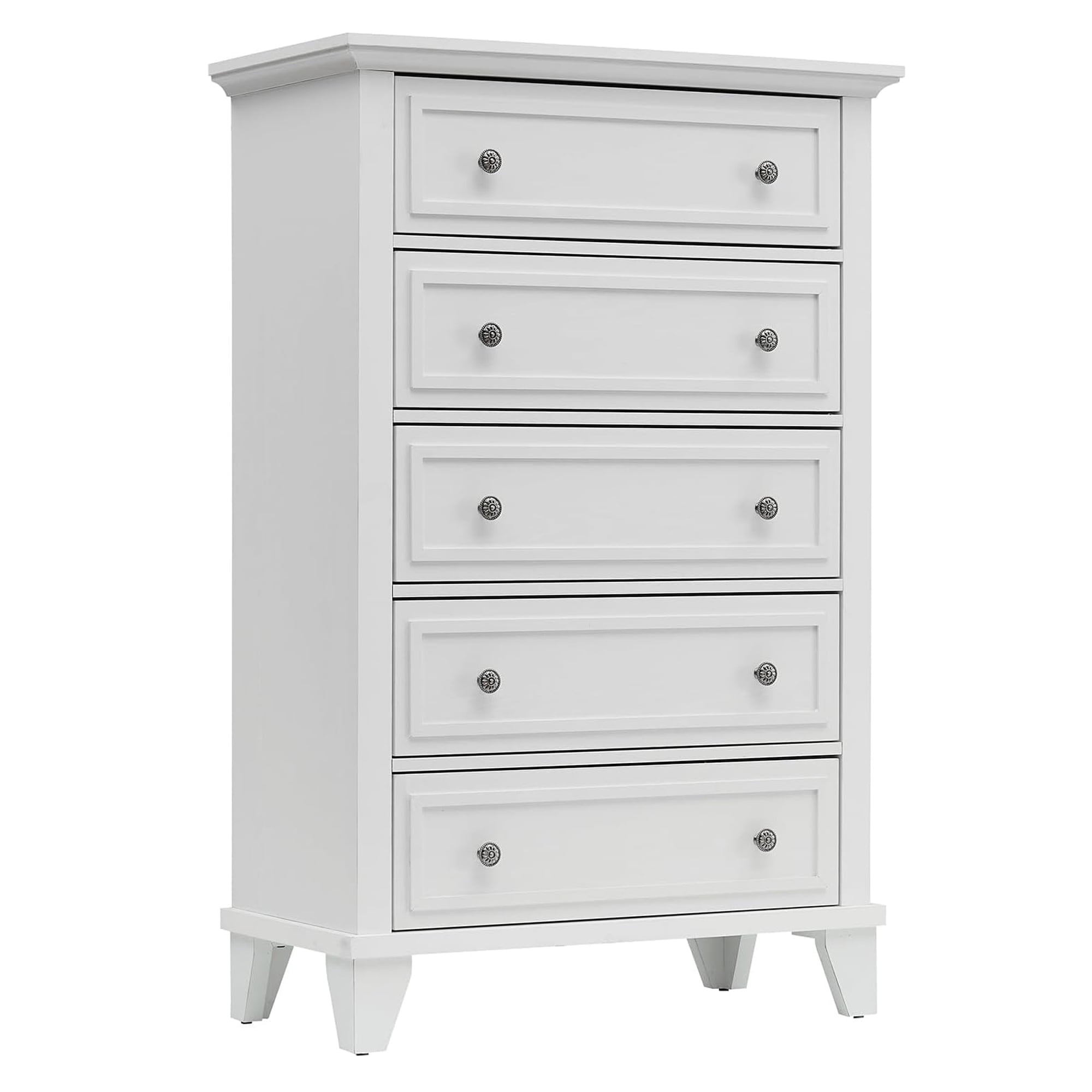 5-Drawers Dresser for Bedroom Chest of Drawers with Metal Handles Wood Nightstand Organizer Storage for Living Room Entryway Hallway white