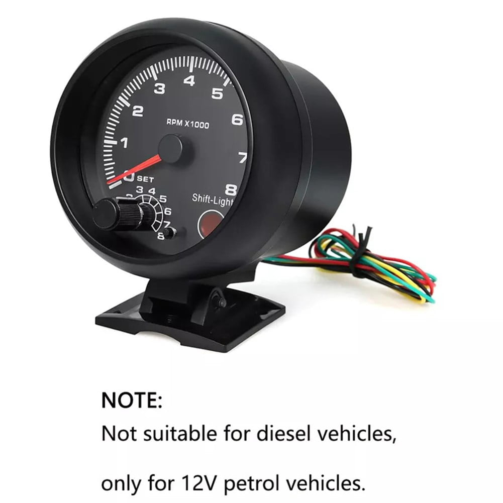 BAGUER 3.75" 12V Car Tachometer Gauge Meter with LED Shift Light 0-8000 RPM