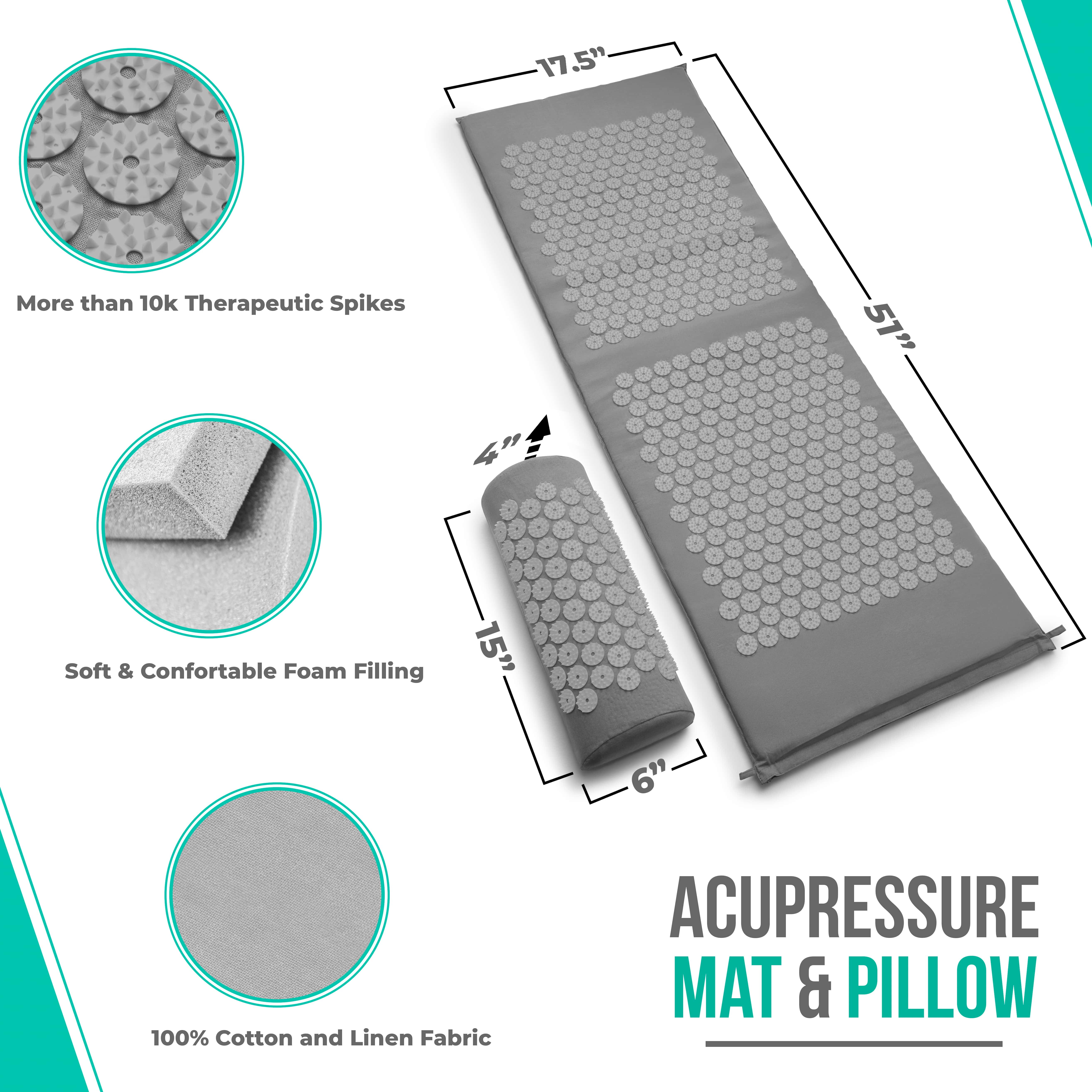 Sivan Health and Fitness Large Acupressure Mat and Pillow Set - Grounding Mat for Stress, Back & Neck Pain - Acupuncture Point Massage Mat - Includes Carry Bag