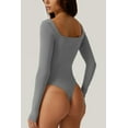 thumbnail image 2 of Bodysuit Tops for Women Square Neck Long Sleeve Double Lined T-shirt, 2 of 3