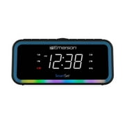 Emerson SmartSet AM/FM, Dual Alarm Clock Radio, 0.9" White LED, USB-C Charging and Multi-Color LED Decor, CKS1401