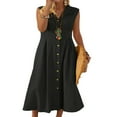 thumbnail image 1 of EIMELI Robe Décontractée Sans Manches à Col en V Boutonnée pour Femmes Été Robe Midi Évasée P-3TG, 1 of 6