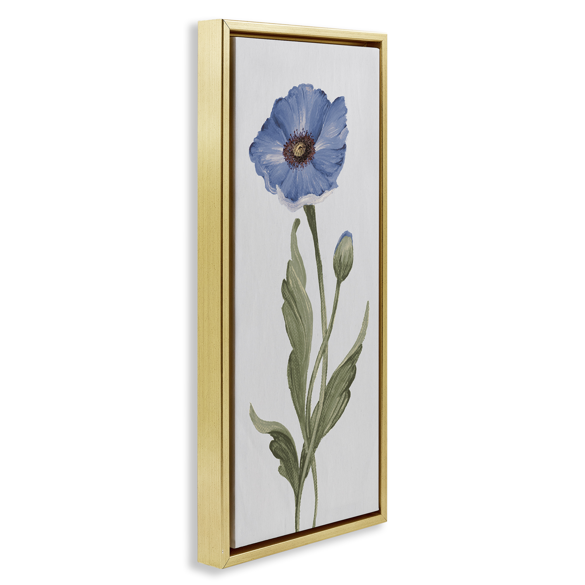 Stupell Industries Blooming Blue Poppy Botanical & Floral Painting Gold Floater Framed Art Print Wall Art, 15 x 31