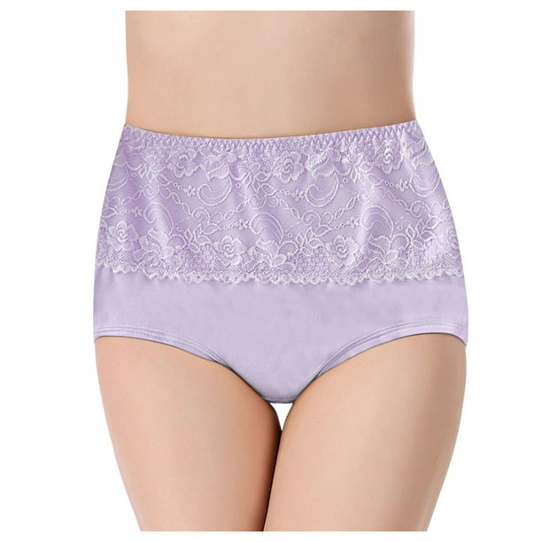 HKEJIAOI Ladies Underwear Women's Large Size Breathable Briefs Lace-Side  High-Waisted Women's Panties 