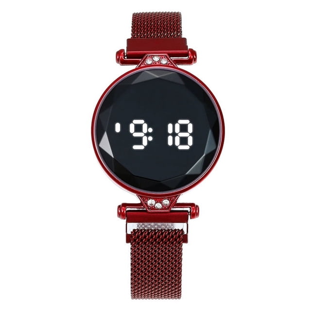 Reloj elegante e informal con pantalla táctil LED redonda e imán de ladrillo incrustado para mujeres y niñas