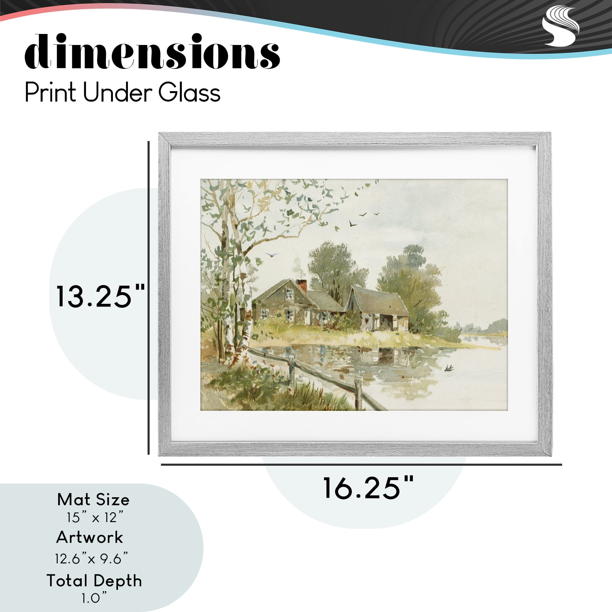 Cabin Along River's Edge Gray Framed Print Under Glass, design by Lettered and Lined
