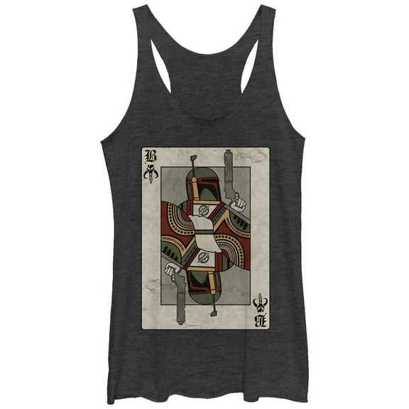Women's Star Wars Boba Fett Playing Card Racerback Tank Top Black Heather X Large