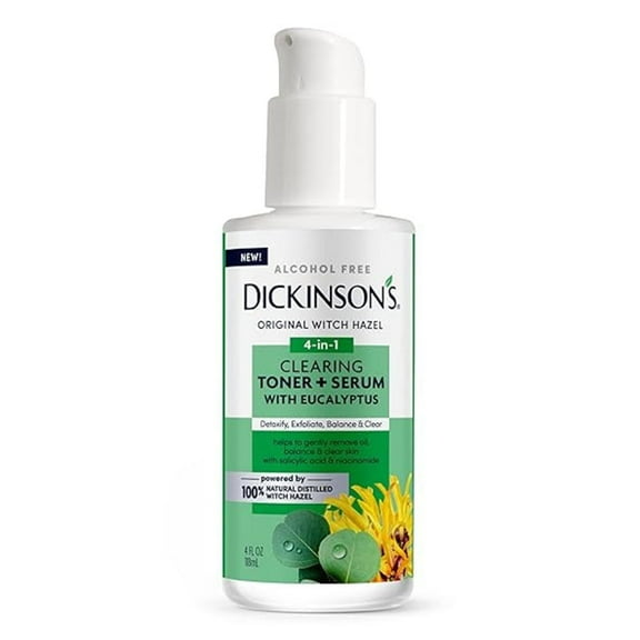 Dickinson Witch Hazel, 4 in 1 Clearing Toner and Serum with Eucalyptus, 4 Oz..
