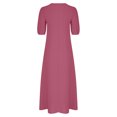 thumbnail image 5 of Women's Summer Casual Crew Neck Ndbuld Fashion Women's Summer Temperament Solid Short Sleeve Round-Neck Dress Summer Savings Evergreen Hot Pink XL, 5 of 6