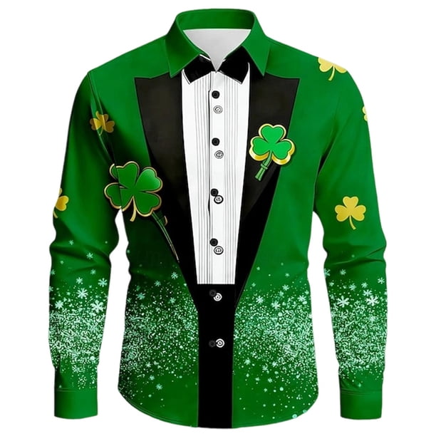 Camisetas de Navidad de Manga Larga de los Hombres Imprimir de Moda Casual Manga Larga Turndown Collar Blusa para Otoño Invierno Al Aire Libre Diario