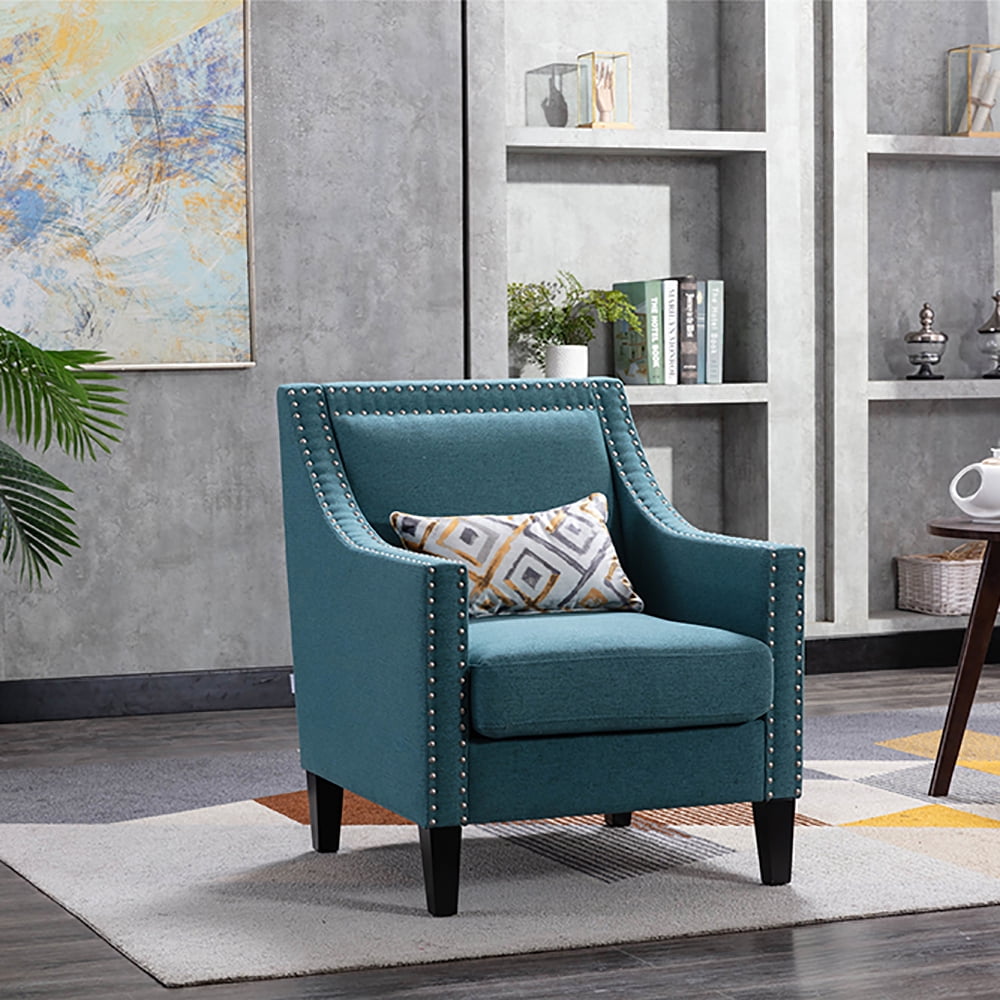 Kepooman Modern Accent Chair for Bedroom Living Room, Armchair with Nailheads and Solid wood Legs Teal Linen, Teal Kepooman Modern Accent Chair for Bedroom Living Room, Armchair with Nailheads and Solid wood Legs Teal Linen, Teal
