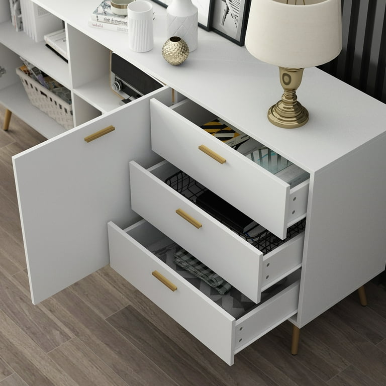 FUFU&GAGA 62.9 in. White Wood Storage Cabinet Kitchen Cabinet with
