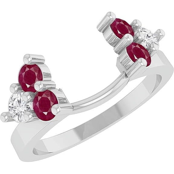 Divine Creation 1.40 Ct Round Cut Red Ruby Wedding Engagement Enhancer Guard Wrap Ring 14K White Gold Plated 925 Sterling Silver For Women's -5