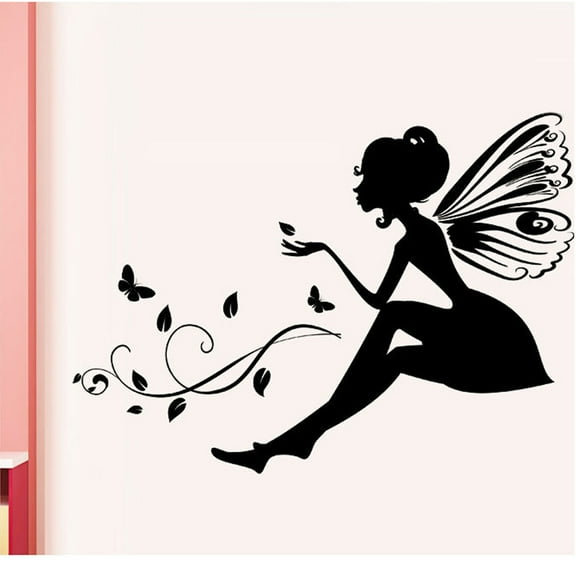 Vadktai Wall Decals Cartoon Cute Wings Girl Fairy Butterflies Home Decor Removable Waterproof Girls Room Decorate Wall Stickers