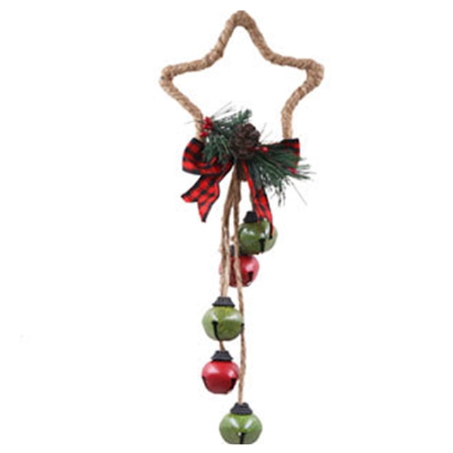 2 piezas de piñas de pino navideñas, cascabeles y lazo con cuadros de búfalo, adornos para colgar en la puerta y en la pared