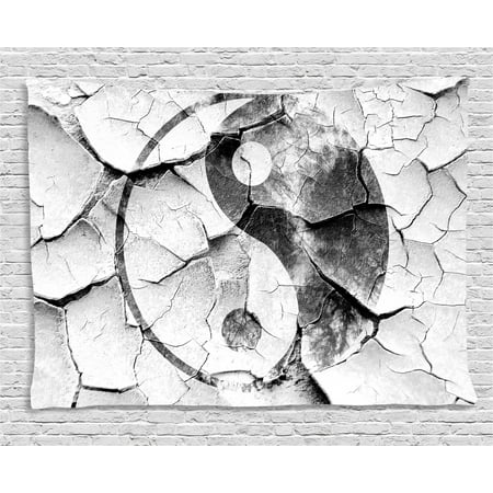 Ying Yang Decor Tapestry Grunge Cracked Yin Yang Wall Graphic Art Union Asian Zen Decorations Wall Hanging For Bedroom Living Room Dorm Decor 80w X
