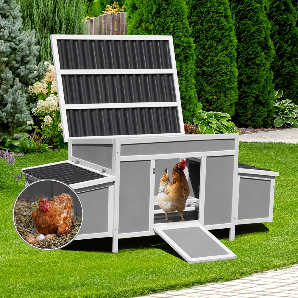 Kadyn Weatherproof Wooden Chicken Coop with Nesting Boxes, Indoor-Outdoor Nest, Gray Kadyn Weatherproof Wooden Chicken Coop with Nesting Boxes, Indoor-Outdoor Nest, Gray