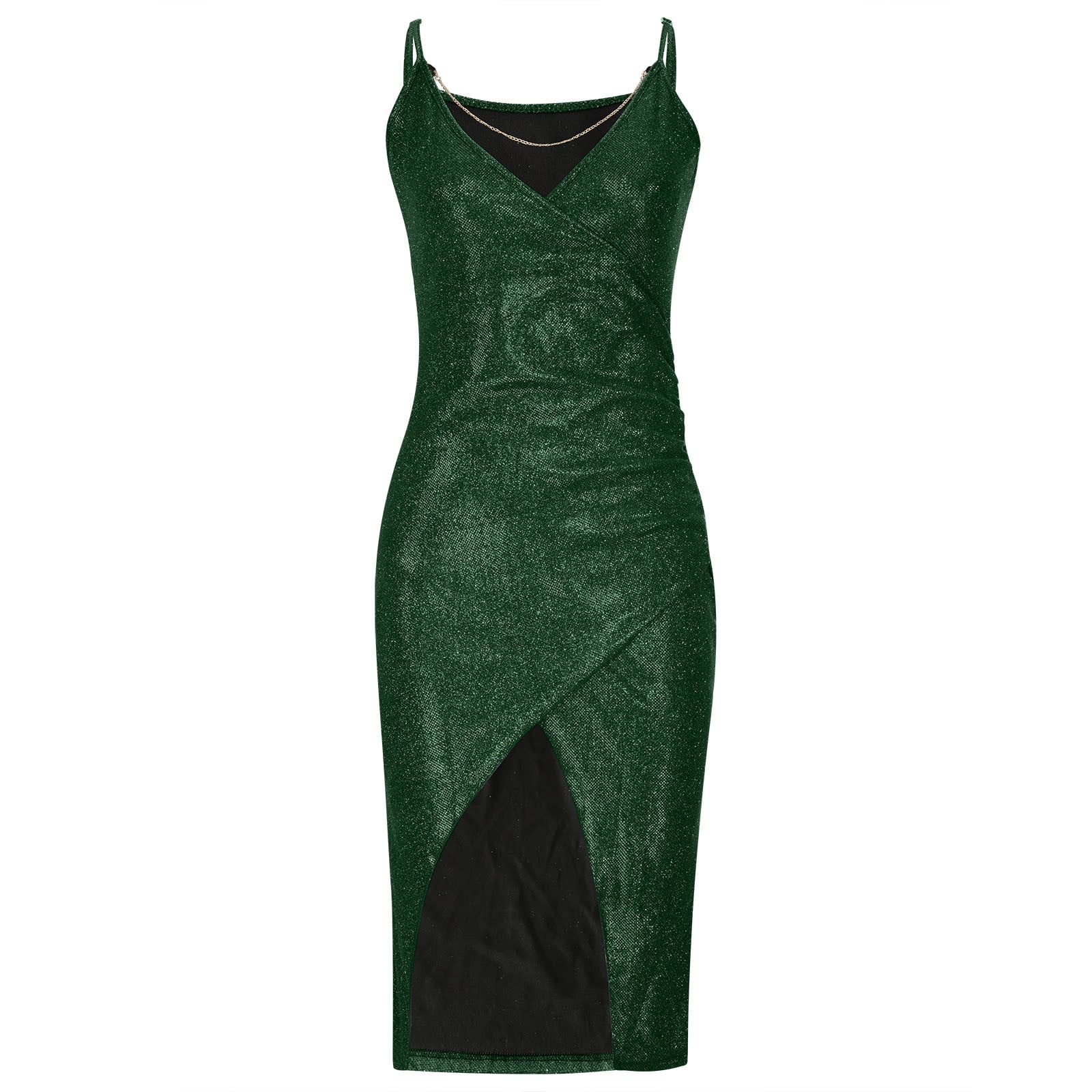 HKEJIAOI Going Out Dresses for Women Birthday Present Fashion Women Casual Sexy V Neck Sleeveless Summer Camis Party Split Dress Green Discount