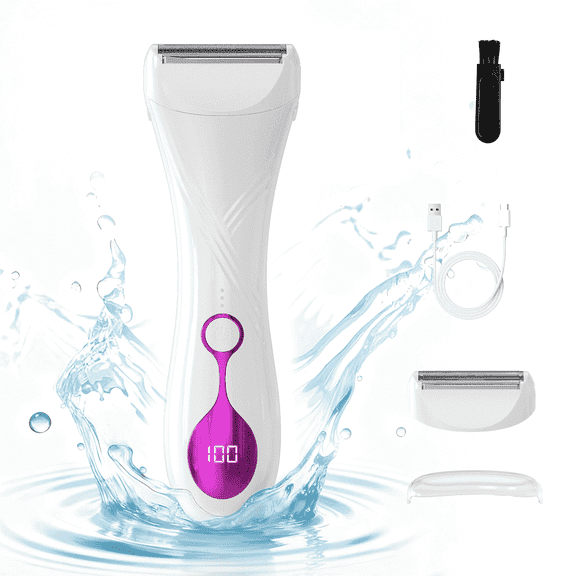 Electric Razors for Women - Cordless Hair Trimmer with LED Display, Wet & Dry Body Shaver for Arm Leg Armpit Bikini, White