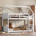 thumbnail image 2 of CoSoTower Twin Over Twin House Floor Bunk Bed with Headboards, Footboards and Guardrails, Ladder, Rubber Wood Bunk Bed with Safety Guardrails,White, 2 of 9