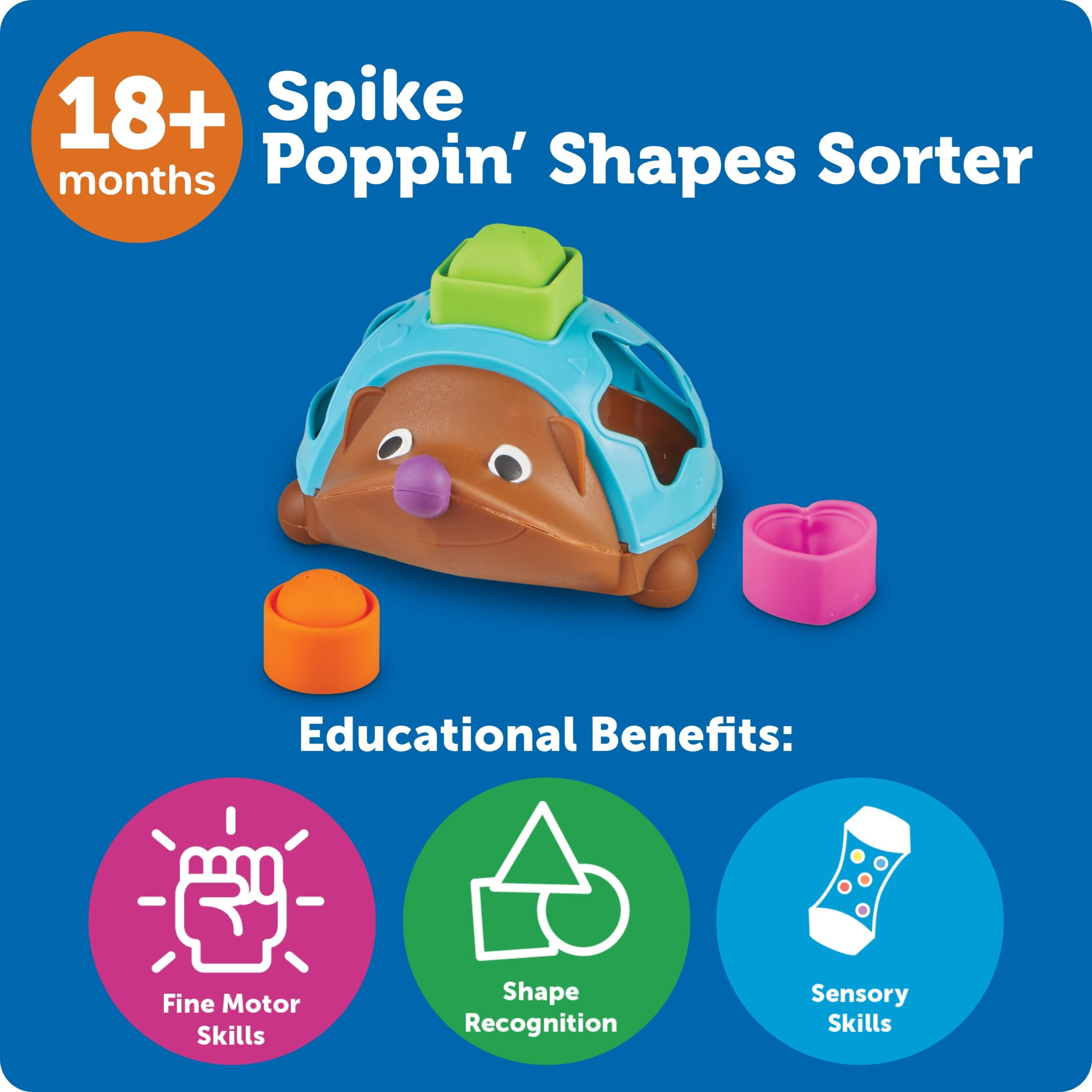 Learning Resources Spike the Fine Motor Hedgehog Poppin' Shapes Sorter, Toddler Learning Toys, Ages 18 Months +