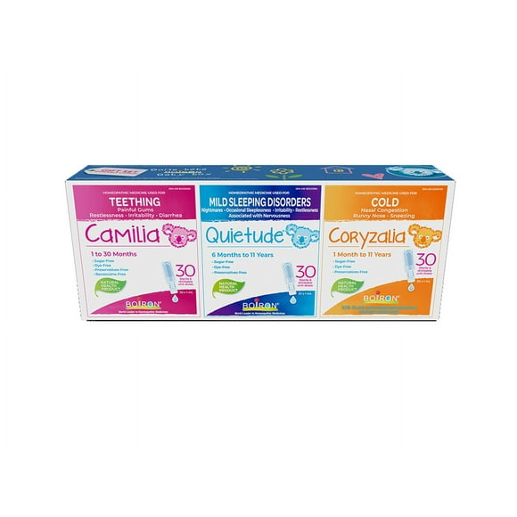 Boiron Toddler Gift Set – Camilia, Coryzalia, Quietude, 30 Doses Each – Teething, Cold & Sleep Relief