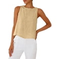 thumbnail image 3 of Womens Linen Crop Tank Tops 2026 Spring Summer Beach Sleeveless Tops,Khaki,L, 3 of 6